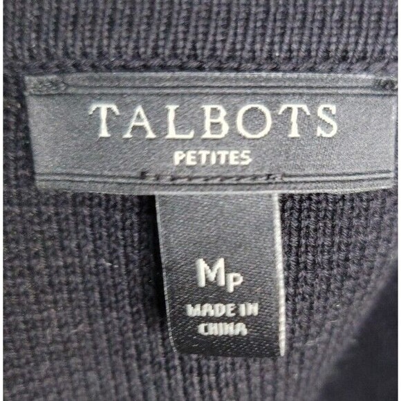 Talbots Petite Women Sleeveless Cardigan Vest Long Sz PM Black Cream Color Block - Picture 6 of 7